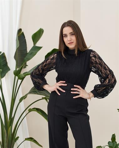 Toptan Siyah Üstü Dantel Tulum