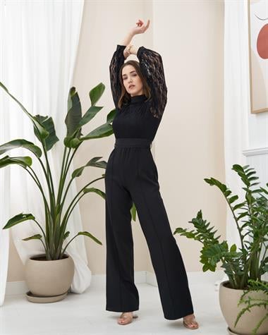 Toptan Siyah Üstü Dantel Tulum