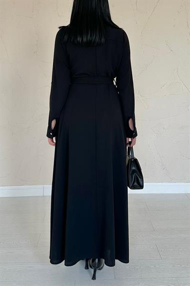 Toptan Siyah Uzun Kemerli Elbise