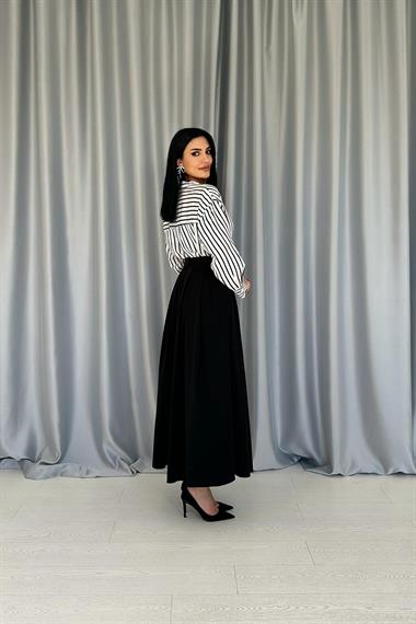 Toptan Siyah Uzun Pileli Etek