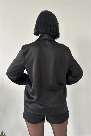 Toptan Siyah V Patlı Yakalı Saten Gömlek