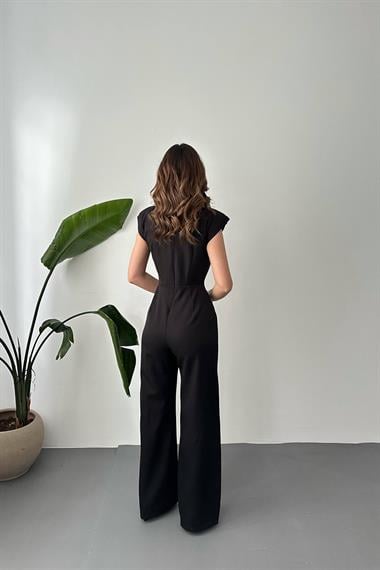 Toptan Siyah Vatkalı Dik Yaka Tulum