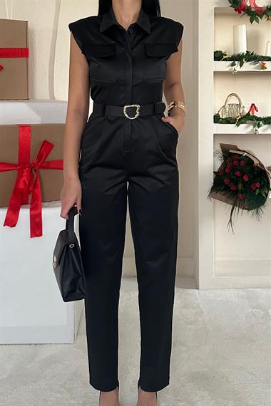 Toptan Siyah Vatkalı Kemerli Tulum