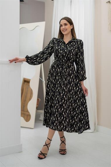 Toptan Siyah Viskon Elbise