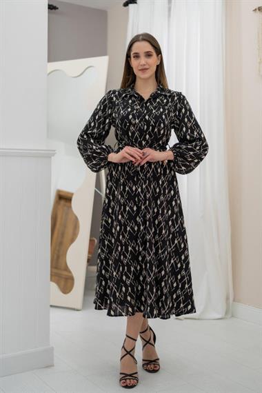 Toptan Siyah Viskon Elbise