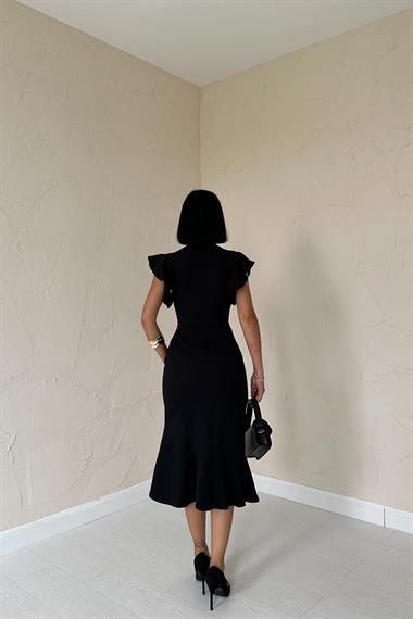 Toptan Siyah Volanlı Elbise