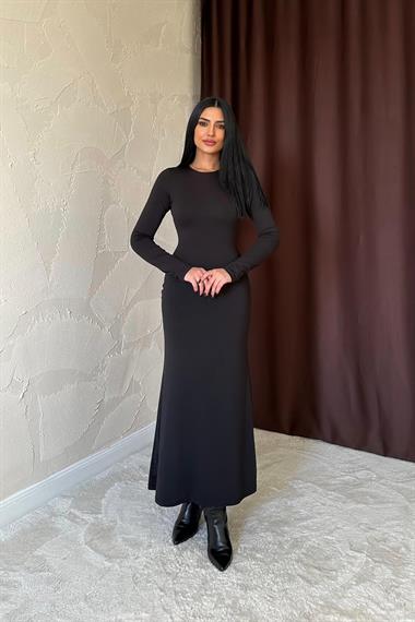 Toptan Siyah Vücudu Saran Uzun Elbise