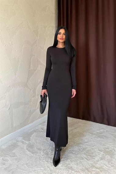 Toptan Siyah Vücudu Saran Uzun Elbise