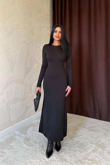 Toptan Siyah Vücudu Saran Uzun Elbise