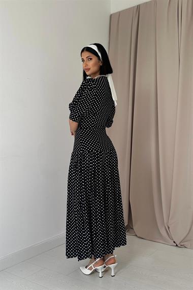 Toptan Siyah Yaka Detaylı Elbise