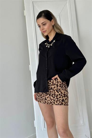 Wholesale Black Collar Pearl Detail Shirt