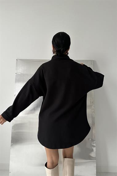 Toptan Siyah Yandan Yırtmaçlı Gömlek