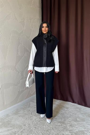 Toptan Siyah Yanları Bağlı Yelek