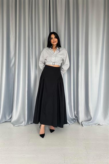 Toptan Siyah Yanları Büzgülü Uzun Etek