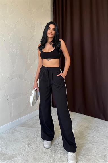 Toptan Siyah Yanları Şeritli Pantolon