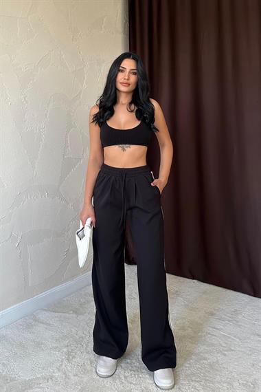 Toptan Siyah Yanları Şeritli Pantolon