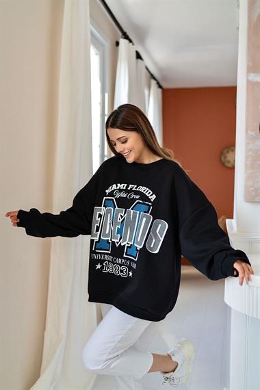 Wholesale Black Text Printed Sweatshirt