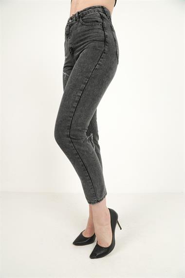 Toptan Siyah Yıldırım Desenli Jeans Pantolon