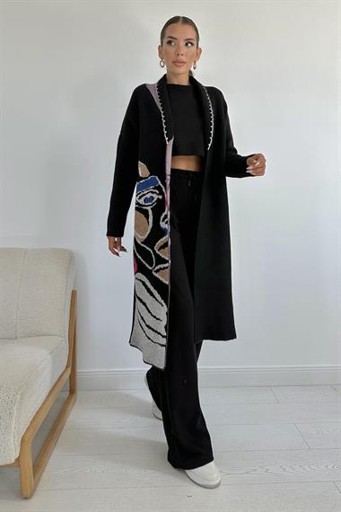 Wholesale Black Face Patterned Cardigan