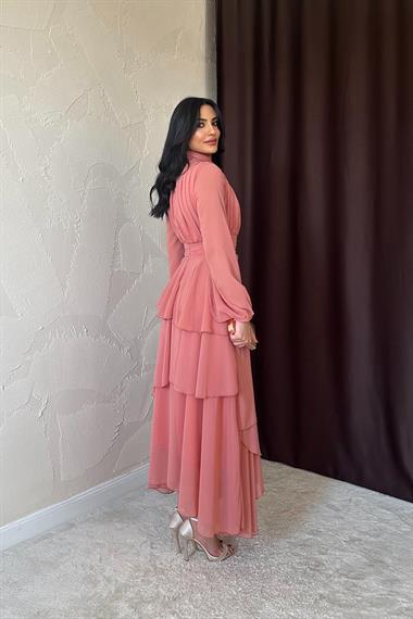 Toptan Somon Bel Detaylı Elbise