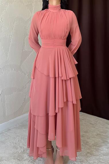 Toptan Somon Bel Detaylı Elbise