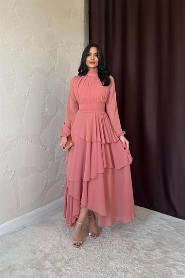 Toptan Somon Bel Detaylı Elbise