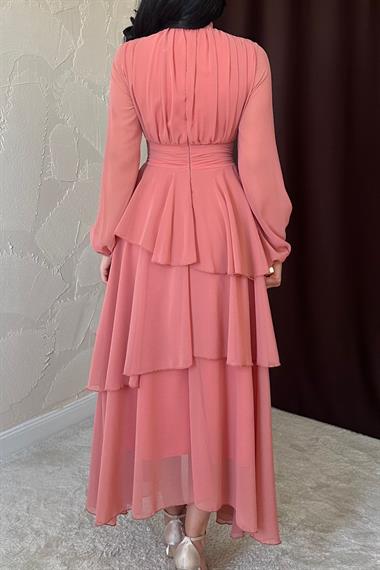 Toptan Somon Bel Detaylı Elbise