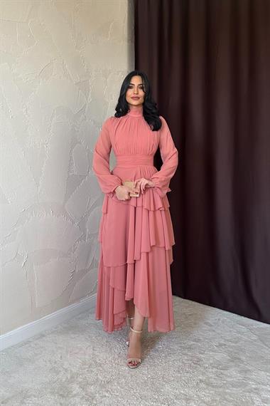 Toptan Somon Bel Detaylı Elbise