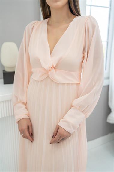 Toptan Somon Piliseli Şifon Elbise