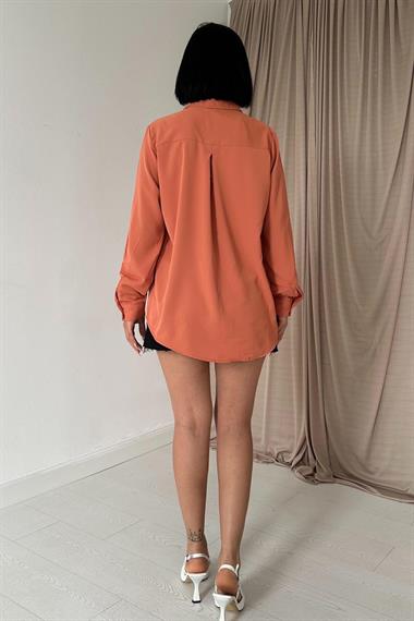 Wholesale Salmon Stone Embroidered Satin Shirt