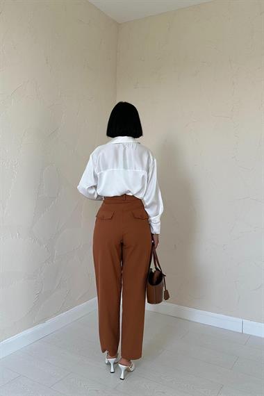 Toptan Taba Düğme Detaylı Pantolon