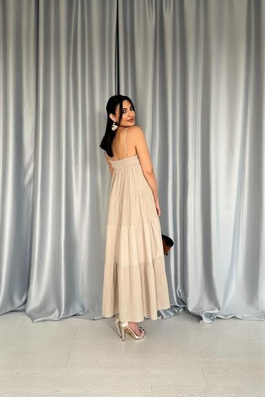 Toptan Taş Askılı Parçalı Müslin Elbise