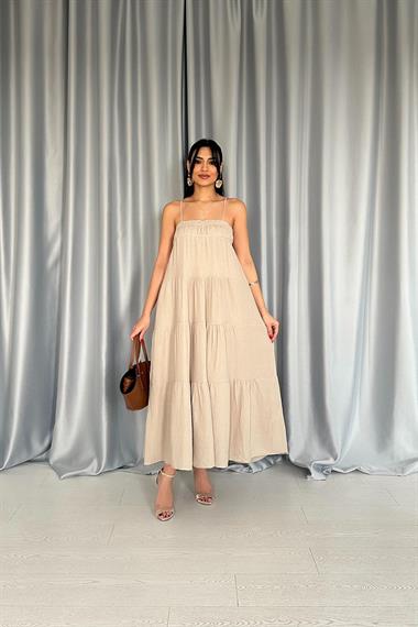 Toptan Taş Askılı Parçalı Müslin Elbise