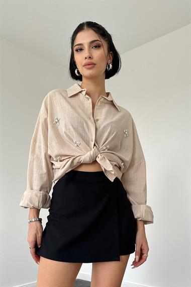 Toptan Taş Beyoğlu Taşlı İncili Keten Gömlek