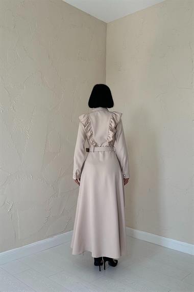 Toptan Taş Fırfırlı Dantelli Elbise