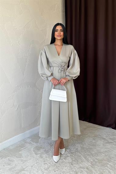 Toptan Taş Gül Detaylı Scuba Elbise