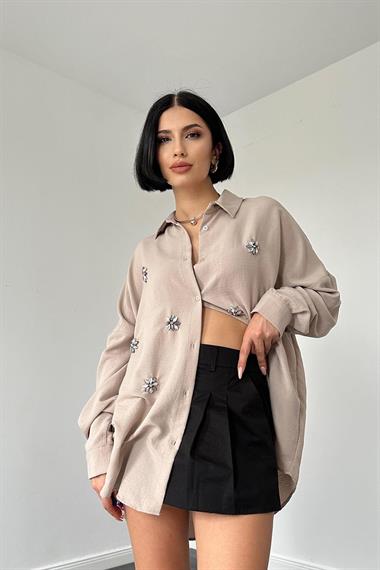 Toptan Taş Klasik Kalıp El İşlemeli Gömlek