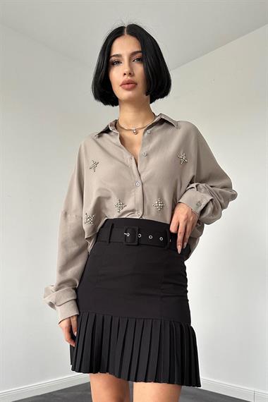 Toptan Taş Klasik Kalıp El İşlemeli Gömlek