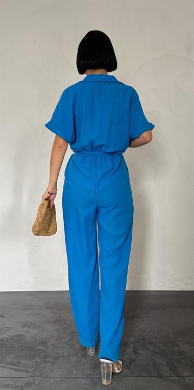 Toptan Turkuaz Kruvaze Tulum