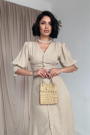 Toptan Vizon Arka ve Bel Ucu Gipeli Elbise