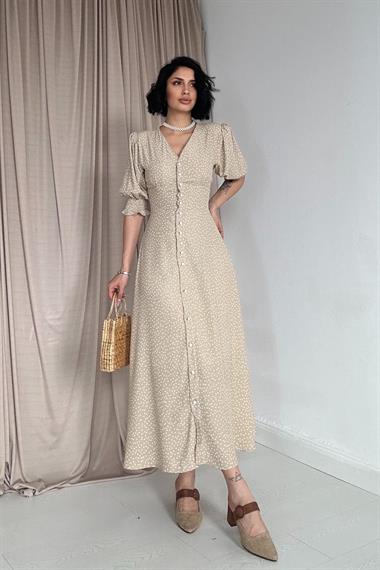 Toptan Vizon Arka ve Bel Ucu Gipeli Elbise