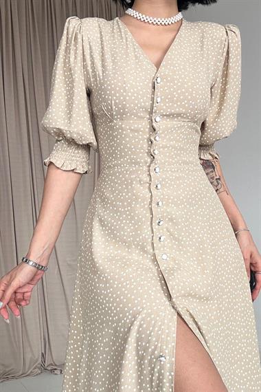 Toptan Vizon Arka ve Bel Ucu Gipeli Elbise