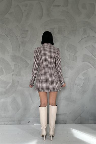 Toptan Vizon Ekose Desen Düğmeli Ceket