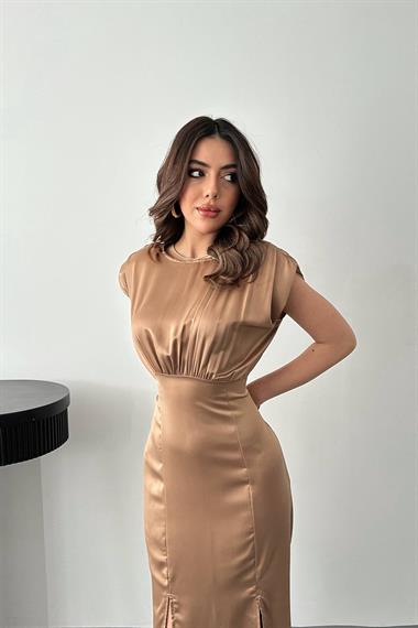 Toptan Vizon Eteği Yırtmaçlı Helen Elbise