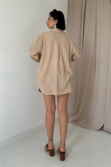 Wholesale Mink Flamed Linen Embroidered Sequined Shirt