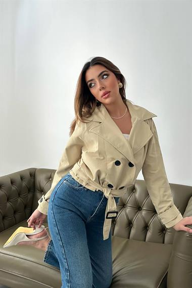Toptan Vizon Kemerli Kısa Trech Ceket