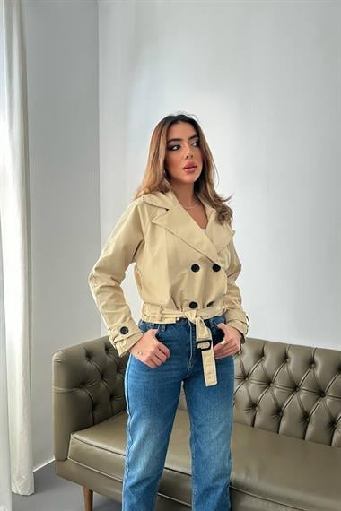 Toptan Vizon Kemerli Kısa Trech Ceket