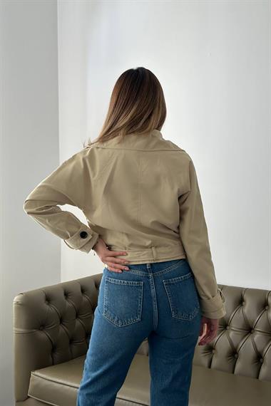 Toptan Vizon Kemerli Kısa Trech Ceket