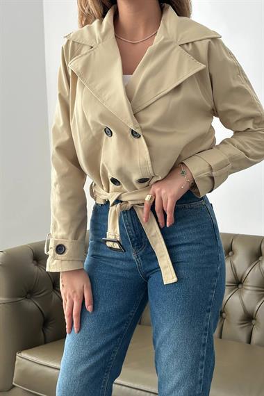 Toptan Vizon Kemerli Kısa Trech Ceket