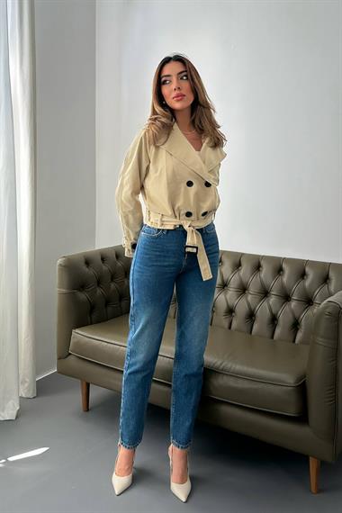 Toptan Vizon Kemerli Kısa Trech Ceket